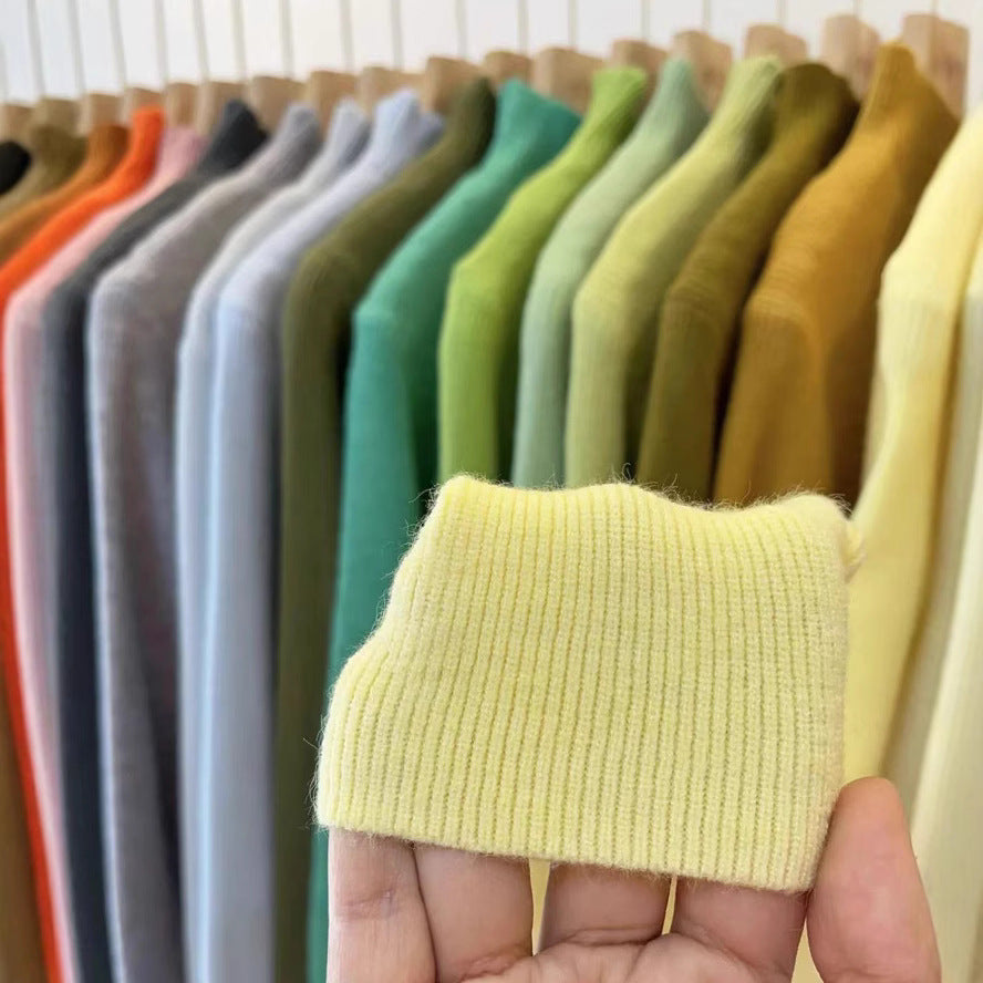New Style Fresh Candy Color Half High Collar Knitted Base Shirt Women's Autumn Winter New Fashion Slim Fit Knit Top