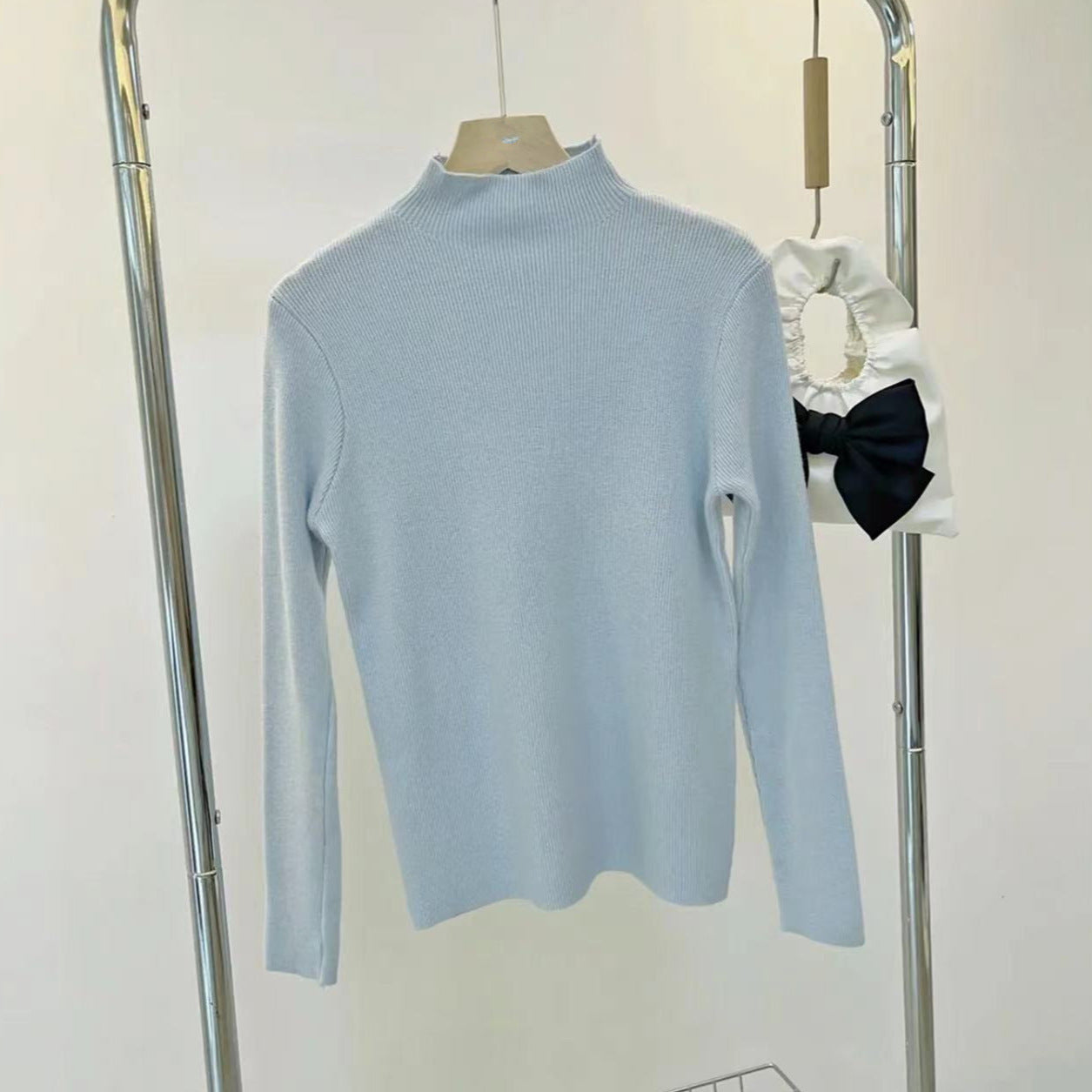 New Style Fresh Candy Color Half High Collar Knitted Base Shirt Women's Autumn Winter New Fashion Slim Fit Knit Top