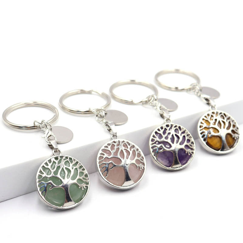 Life Tree Alloy Key Chain For Teachers' Day Featuring Turquoise Inlay