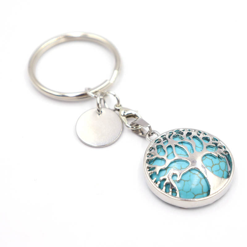 Life Tree Alloy Key Chain For Teachers' Day Featuring Turquoise Inlay