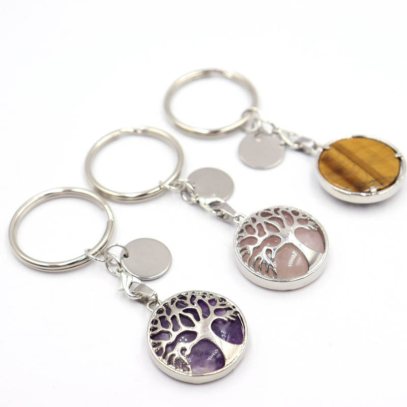Life Tree Alloy Key Chain For Teachers' Day Featuring Turquoise Inlay