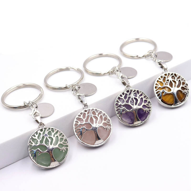 Life Tree Alloy Key Chain For Teachers' Day Featuring Turquoise Inlay