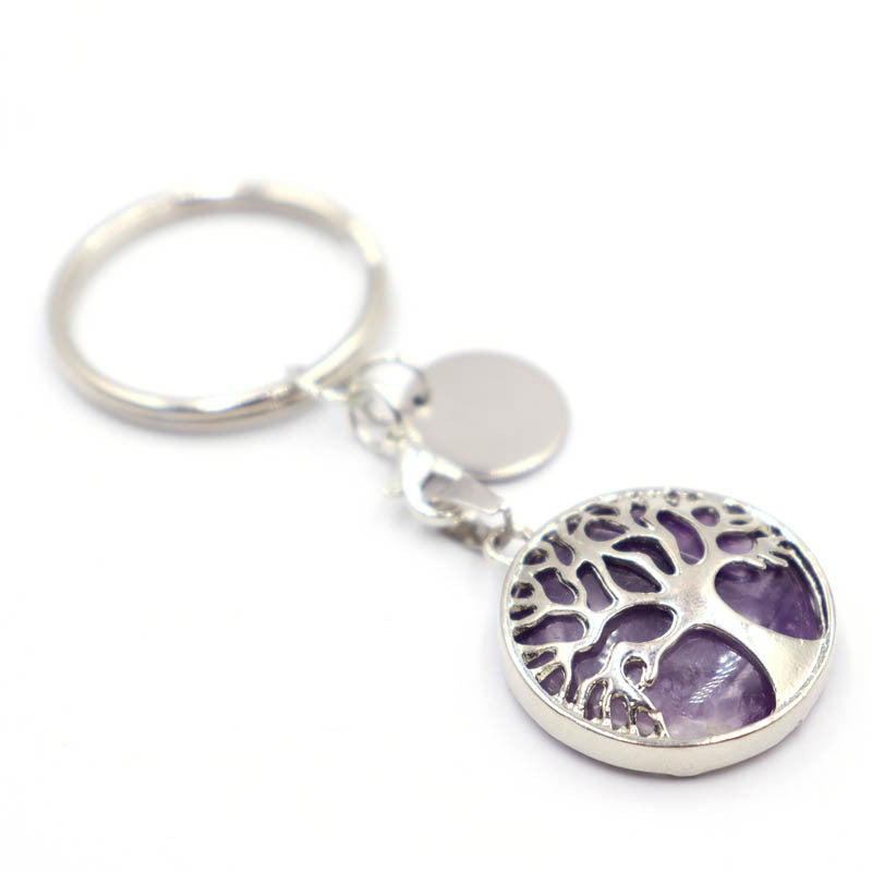 Life Tree Alloy Key Chain For Teachers' Day Featuring Turquoise Inlay
