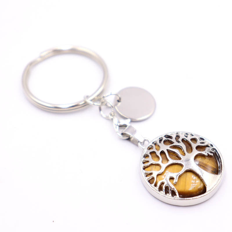 Life Tree Alloy Key Chain For Teachers' Day Featuring Turquoise Inlay