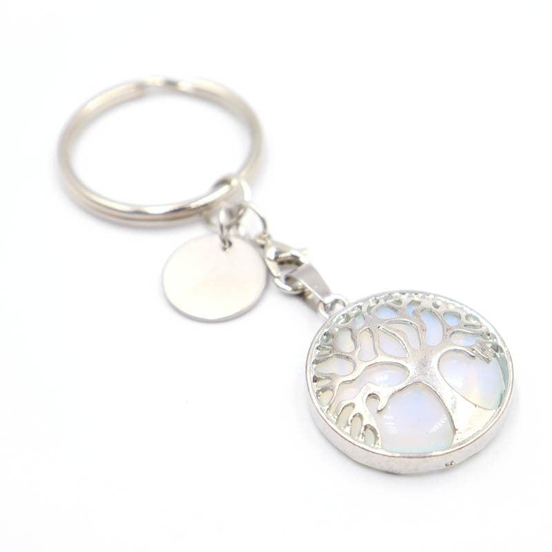 Life Tree Alloy Key Chain For Teachers' Day Featuring Turquoise Inlay