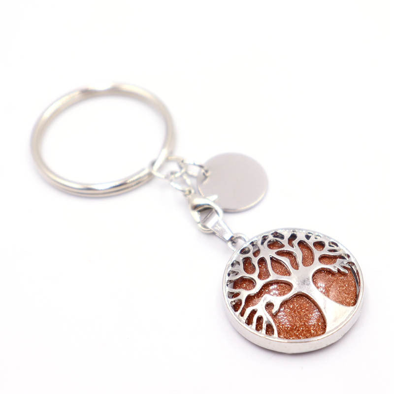 Life Tree Alloy Key Chain For Teachers' Day Featuring Turquoise Inlay
