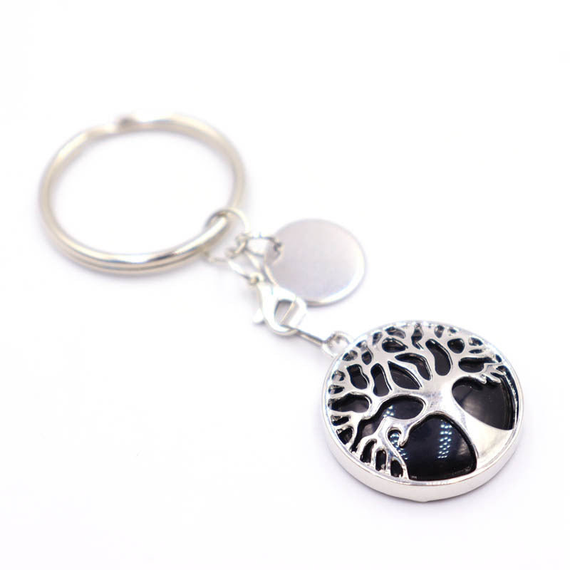 Life Tree Alloy Key Chain For Teachers' Day Featuring Turquoise Inlay