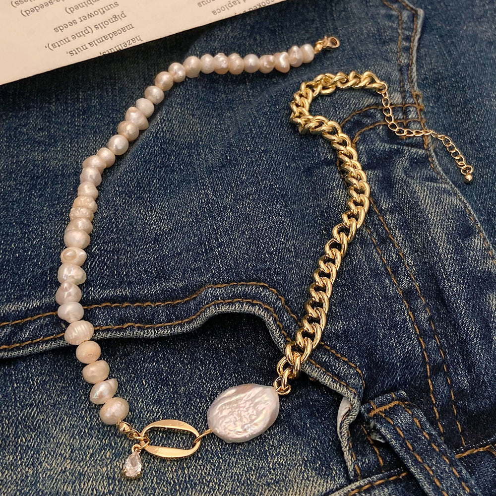 Handmade Natural Freshwater Pearl Pendant Necklace Gold Plated Copper Chain Elegant French Style Baroque Pearl Jewelry For Women