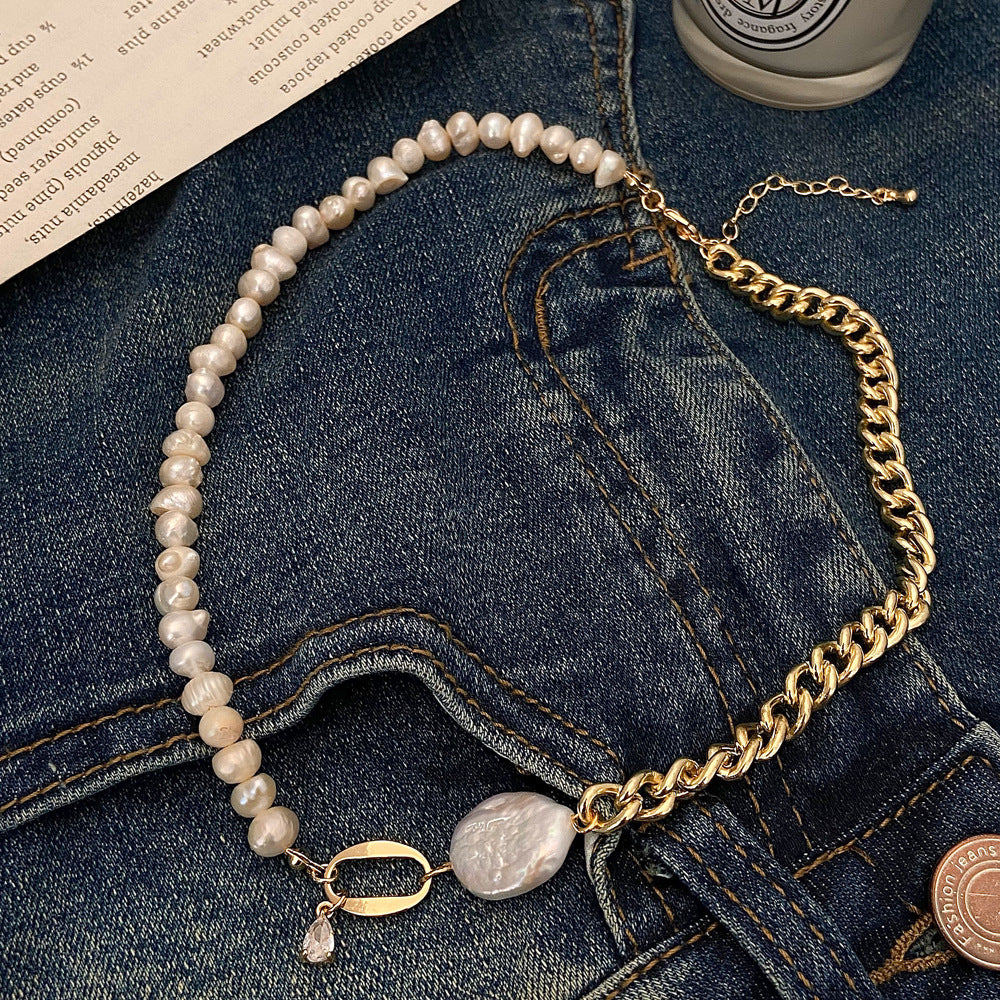 Handmade Natural Freshwater Pearl Pendant Necklace Gold Plated Copper Chain Elegant French Style Baroque Pearl Jewelry For Women