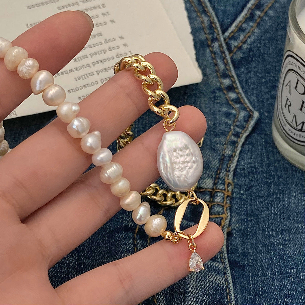 Handmade Natural Freshwater Pearl Pendant Necklace Gold Plated Copper Chain Elegant French Style Baroque Pearl Jewelry For Women