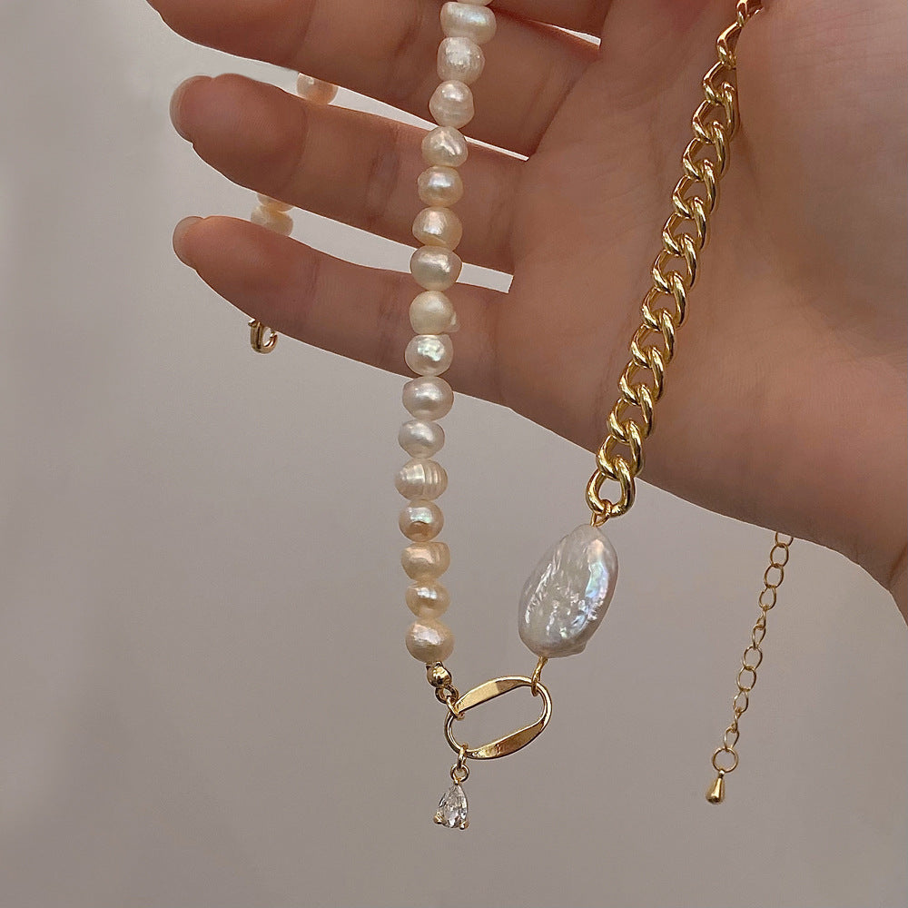 Handmade Natural Freshwater Pearl Pendant Necklace Gold Plated Copper Chain Elegant French Style Baroque Pearl Jewelry For Women