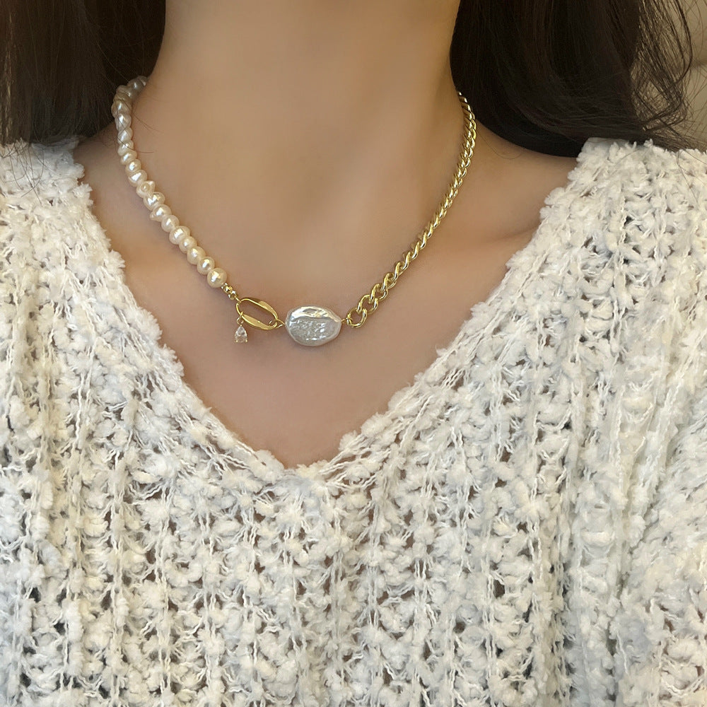 Handmade Natural Freshwater Pearl Pendant Necklace Gold Plated Copper Chain Elegant French Style Baroque Pearl Jewelry For Women