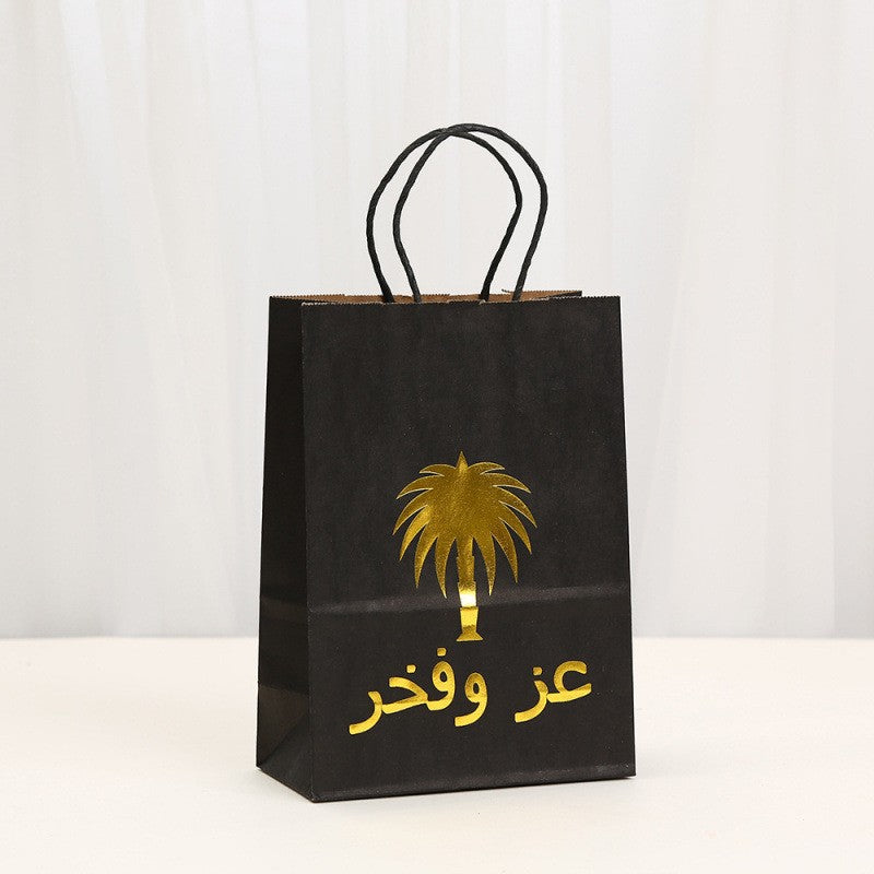 Luxury Coconut Tree Pattern Gift Bag Gold Stamping Handheld Kraft Paper Bag For Souvenir Packaging Universal Paper Bag Business