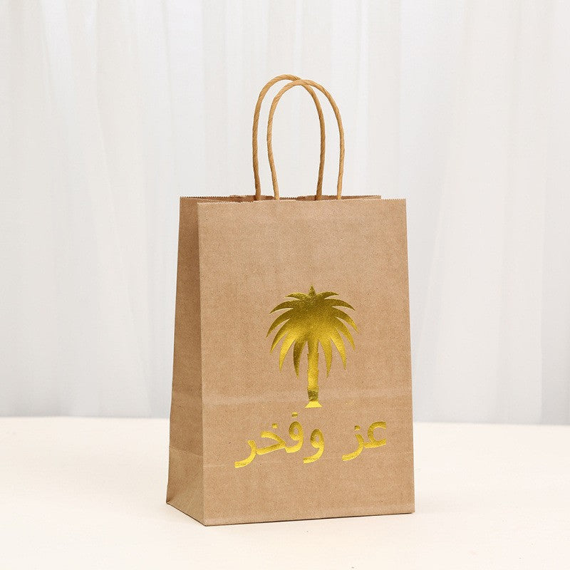 Luxury Coconut Tree Pattern Gift Bag Gold Stamping Handheld Kraft Paper Bag For Souvenir Packaging Universal Paper Bag Business