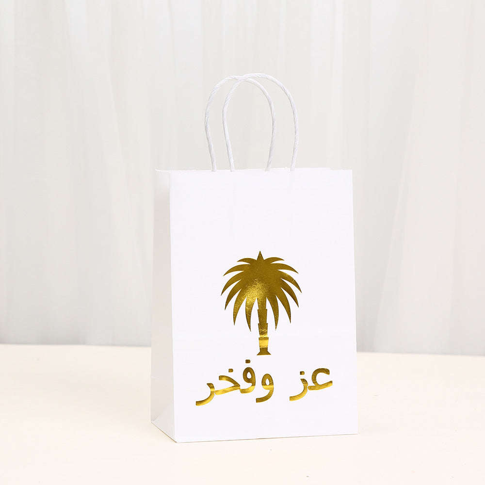 Luxury Coconut Tree Pattern Gift Bag Gold Stamping Handheld Kraft Paper Bag For Souvenir Packaging Universal Paper Bag Business