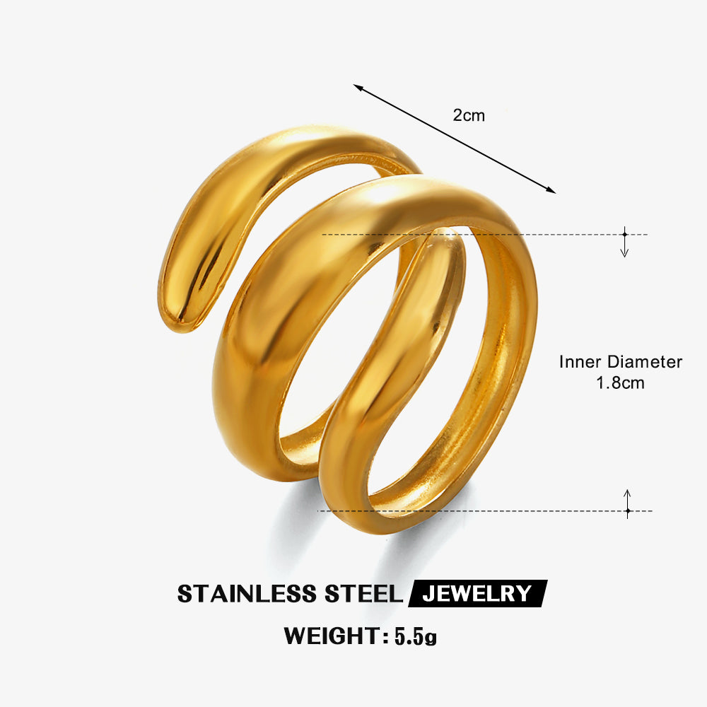 Cutting Lines Rings For Women In 304 Stainless Steel With 18K Real Gold PVD Coated Plating Thickness 0.01µm