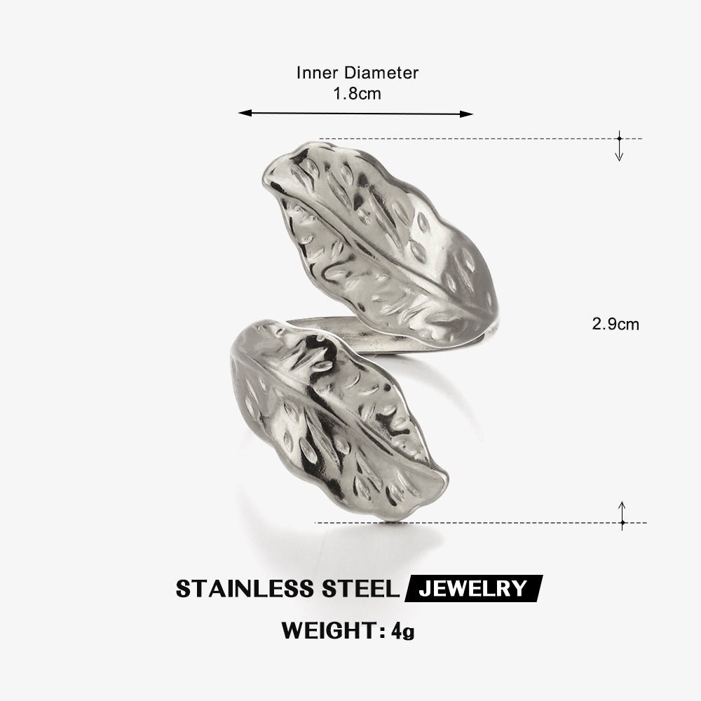 Feather Pattern Cutting Rings For Women, 304 Stainless Steel With 18K Real Gold PVD Coated Plating, 0.01µm Thickness