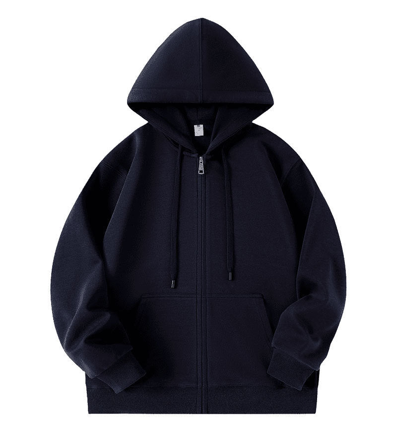 Men's Solid Color White Fleece Hoodie With Long Sleeve