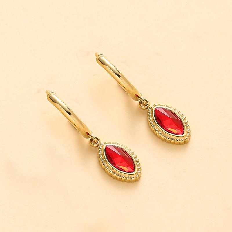 Chisheng Red Natural Stone Stainless Steel Earrings Fashionable Minimalist Design Retro Feel Circle Hoop Earrings For Women
