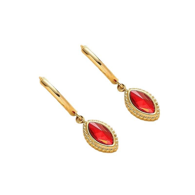 Chisheng Red Natural Stone Stainless Steel Earrings Fashionable Minimalist Design Retro Feel Circle Hoop Earrings For Women