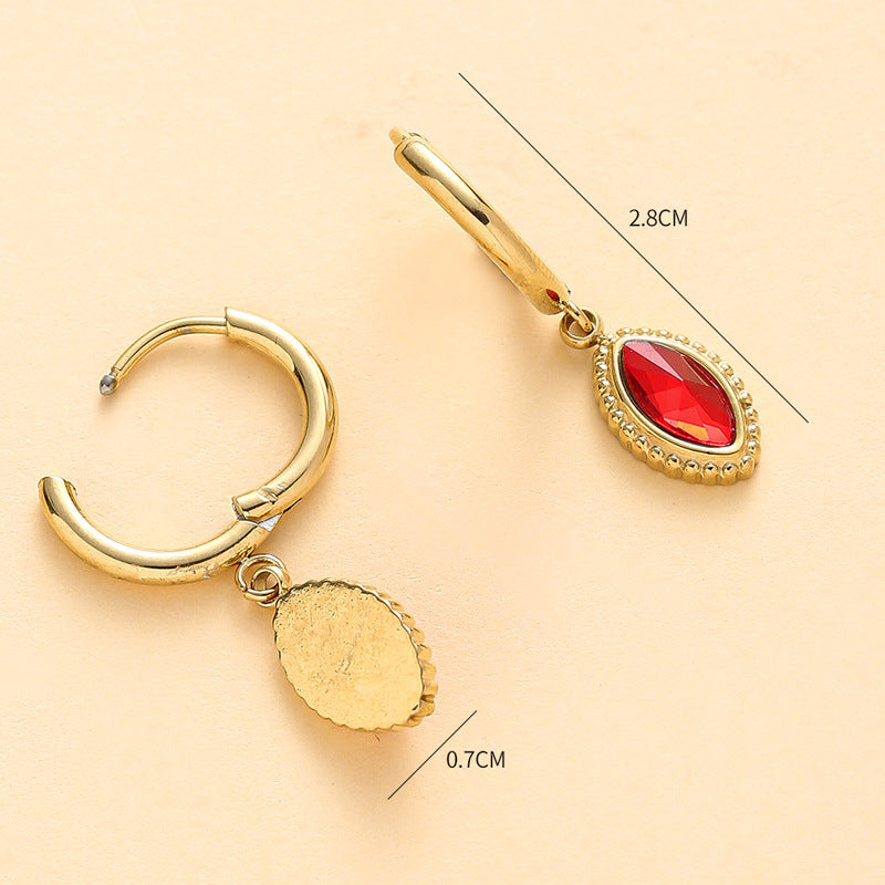 Chisheng Red Natural Stone Stainless Steel Earrings Fashionable Minimalist Design Retro Feel Circle Hoop Earrings For Women
