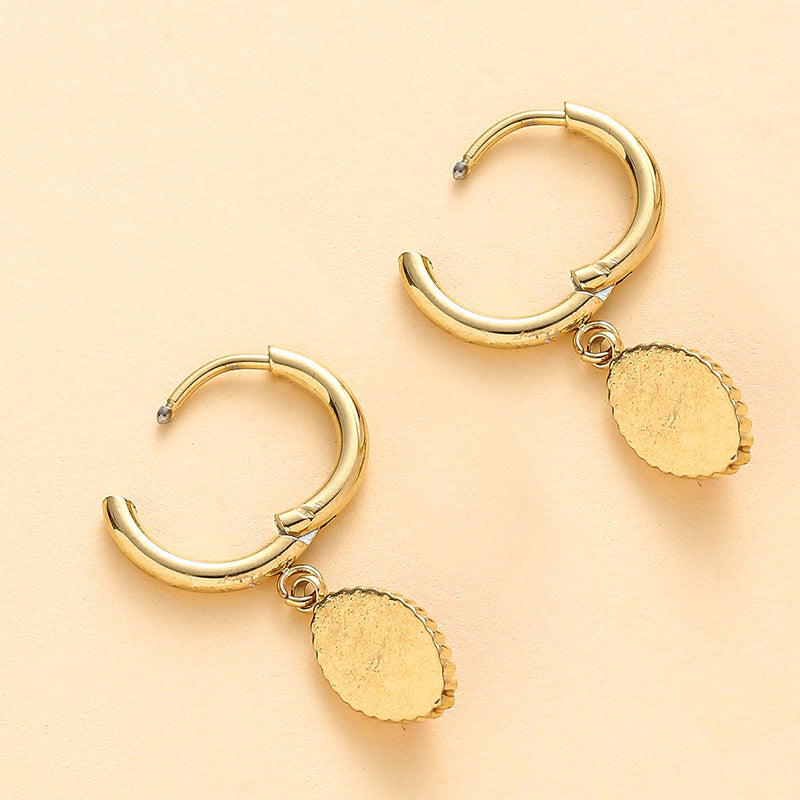 Chisheng Red Natural Stone Stainless Steel Earrings Fashionable Minimalist Design Retro Feel Circle Hoop Earrings For Women