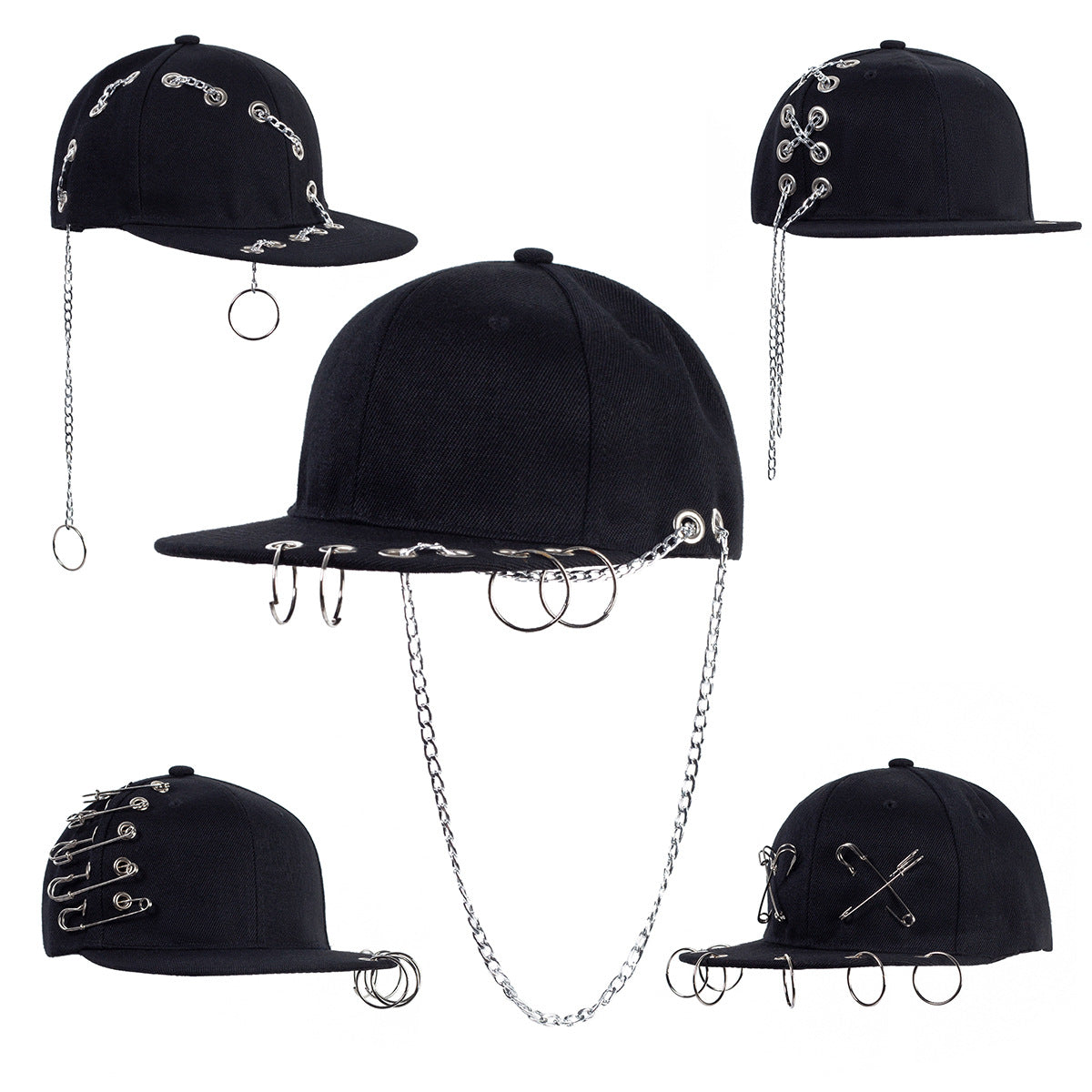 Casual Unisex Baseball Cap With Long Strap Iron Ring Fashionable Street Style Adjustable Duckbill Hat For Men And Women