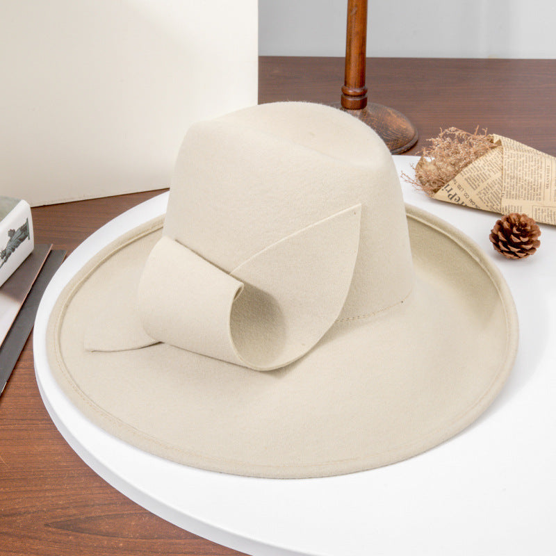 Black Woolen Large Brim Hat For Women Retro British Style Autumn Winter New Arrival Fashionable All-Match Felt Cap