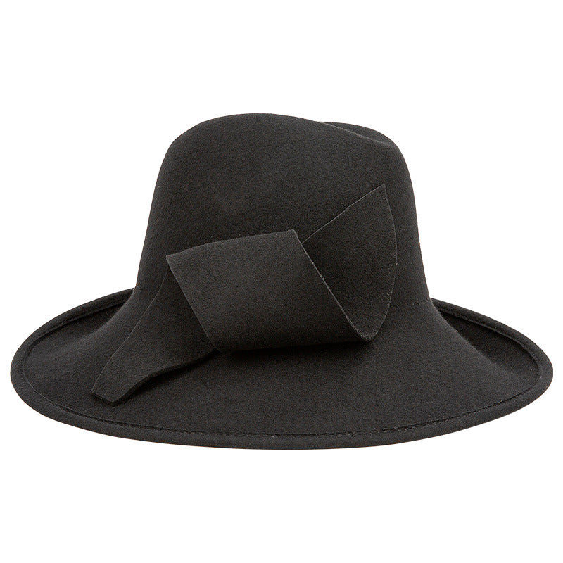 Black Woolen Large Brim Hat For Women Retro British Style Autumn Winter New Arrival Fashionable All-Match Felt Cap