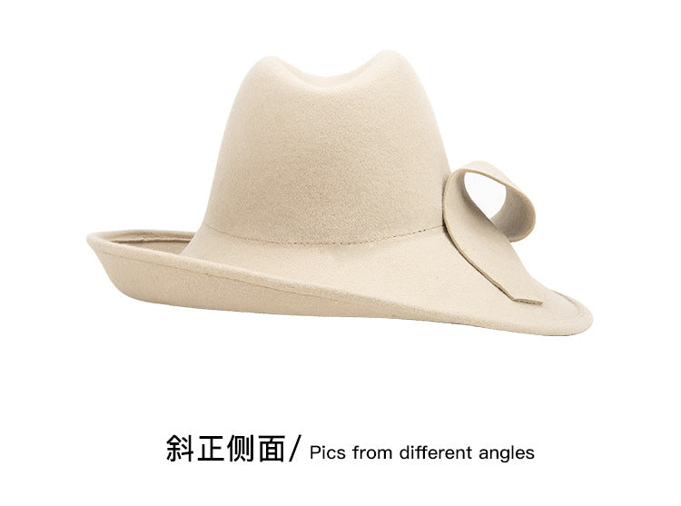 Black Woolen Large Brim Hat For Women Retro British Style Autumn Winter New Arrival Fashionable All-Match Felt Cap