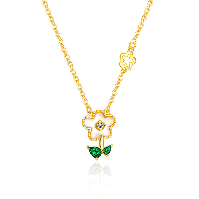 Encountered Flower Necklace Women's S925 Sterling Silver Diamond Embedded Pendant Clavicle Chain Bohemian Style Gift For Girlfriend Best Friend