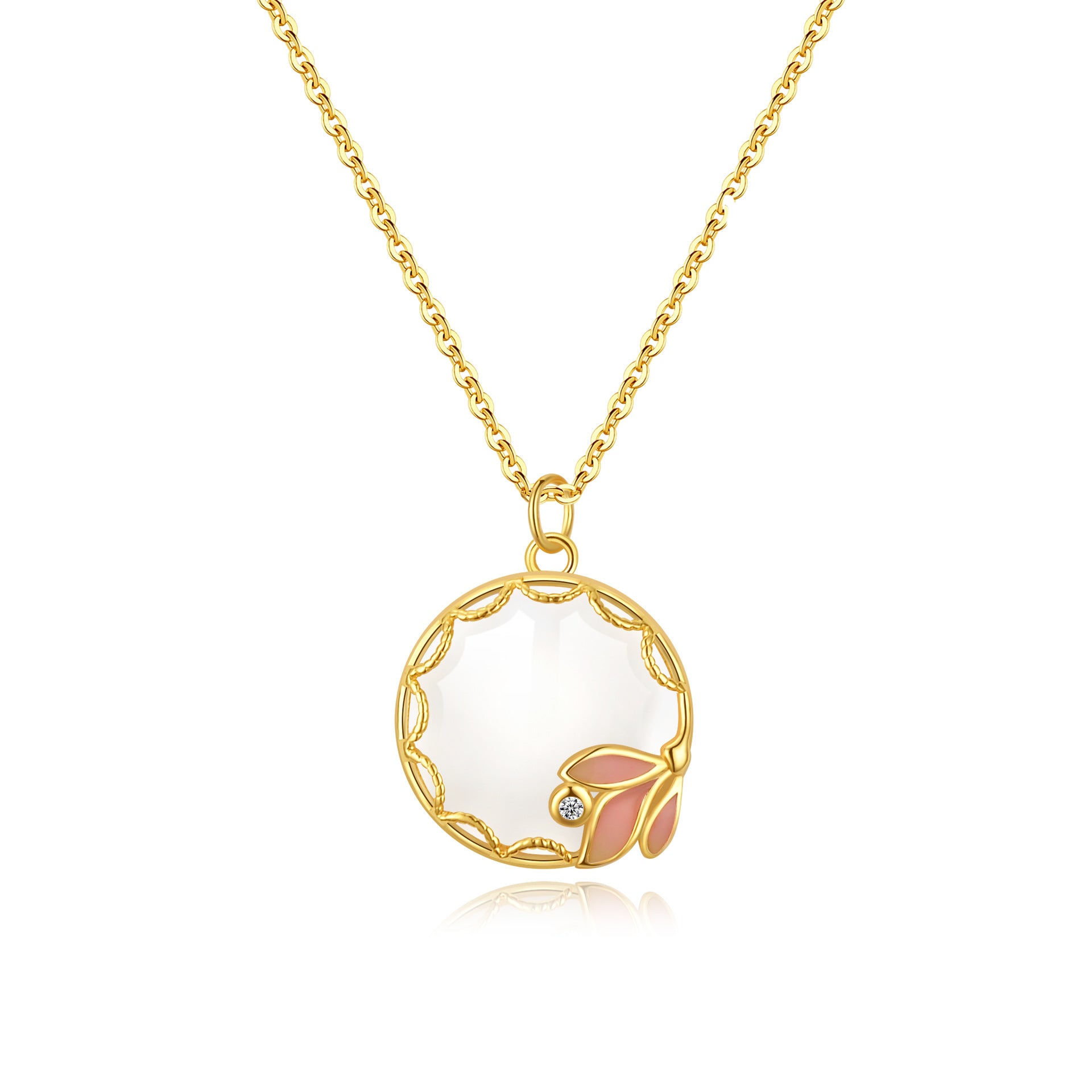 Elegant S925 Sterling Silver Necklace For Women With Natural Agate Pendant Geometric Pattern Painted Surface Floral Design