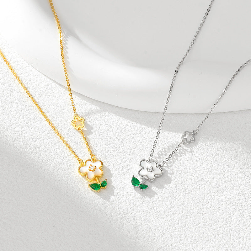 Encountered Flower Necklace Women's S925 Sterling Silver Diamond Embedded Pendant Clavicle Chain Bohemian Style Gift For Girlfriend Best Friend