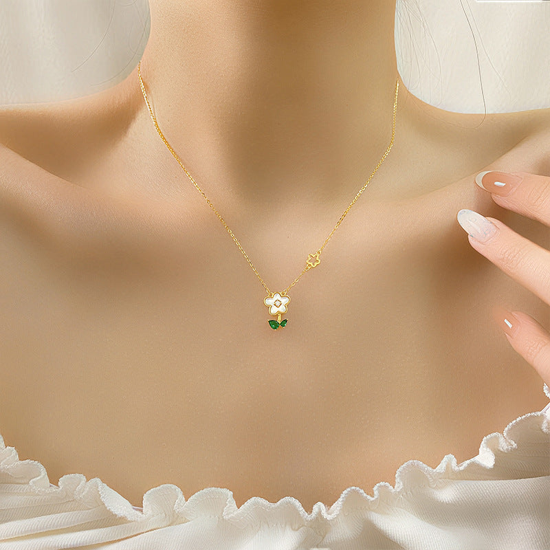 Encountered Flower Necklace Women's S925 Sterling Silver Diamond Embedded Pendant Clavicle Chain Bohemian Style Gift For Girlfriend Best Friend