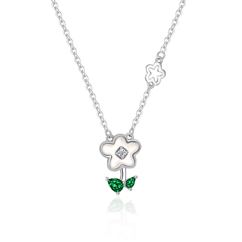 Encountered Flower Necklace Women's S925 Sterling Silver Diamond Embedded Pendant Clavicle Chain Bohemian Style Gift For Girlfriend Best Friend