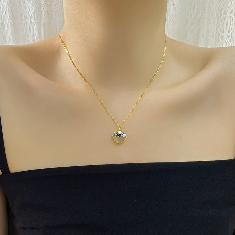 Blue And White Porcelain Necklace Women S925 Sterling Silver Natural Turpan Jade Pendant Chinese Style Luxury Collarbone Chain