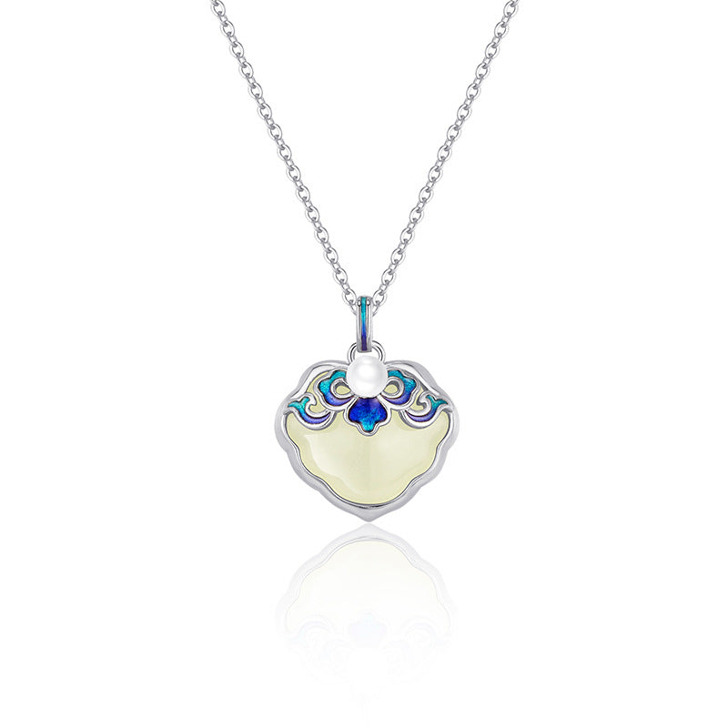 Blue And White Porcelain Necklace Women S925 Sterling Silver Natural Turpan Jade Pendant Chinese Style Luxury Collarbone Chain