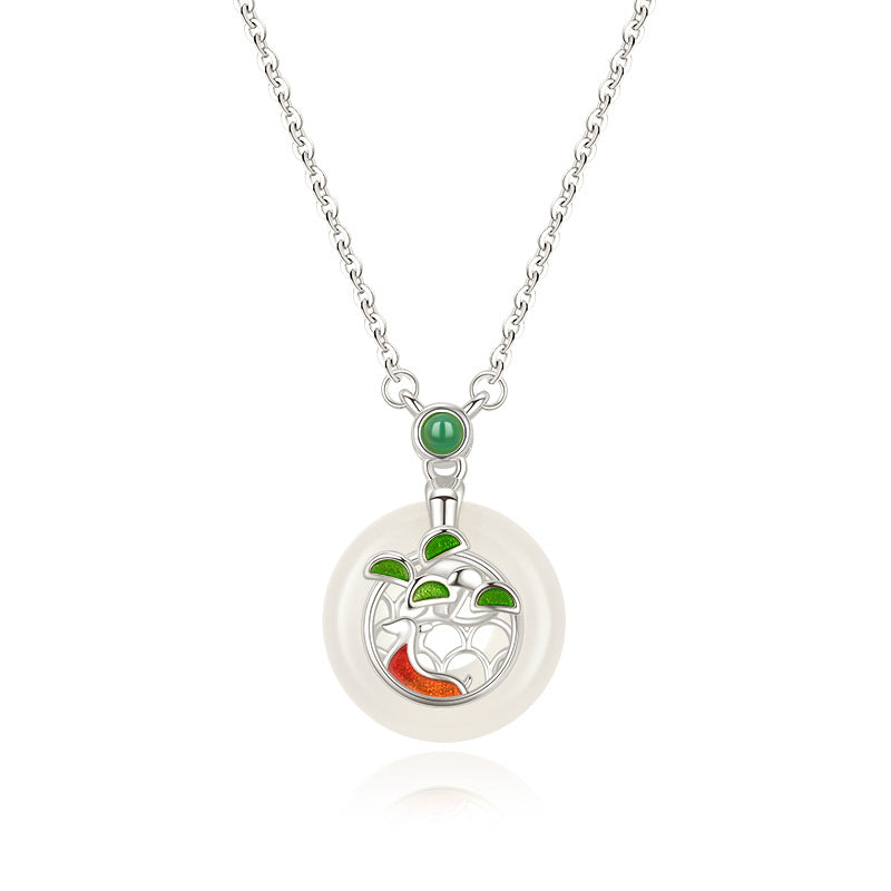 Natural Agate Necklace Women S925 Sterling Silver Painted Pendant Geometric Pattern Chinese Style Lockbone Chain Jewelry
