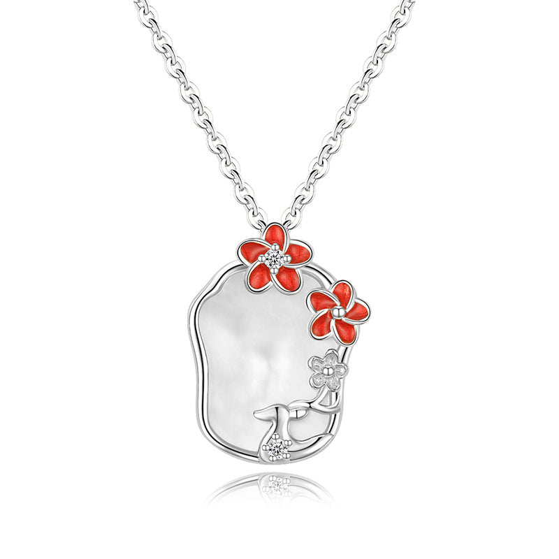 Elegant Bohemian Style Enamel Necklace For Women S925 Sterling Silver Natural Mother Of Pearl Pendant Floral Lockbone Chain