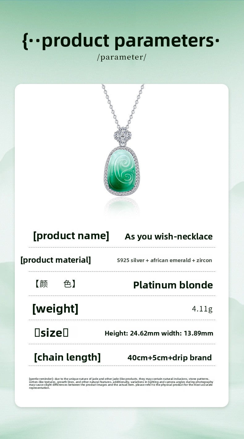 Natural African Jade Necklace For Women S925 Sterling Silver High Ice Jadeite Pendant Clavicle Chain Geometric Pattern Chinese Style