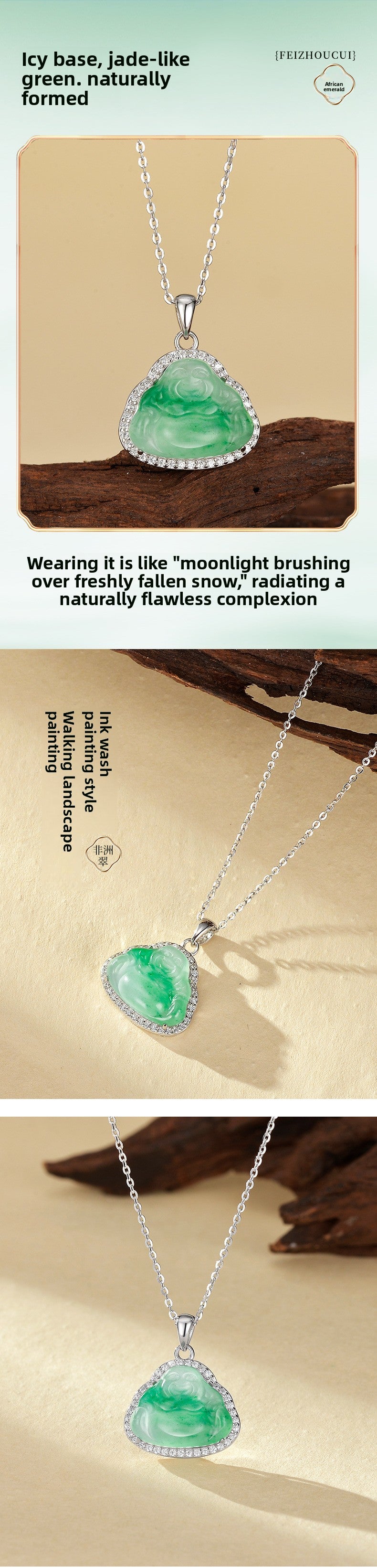 Natural Ice Transparent African Jade S925 Sterling Silver Necklace Women's High Quality Buddha Pendant Clavicle Chain Jewelry