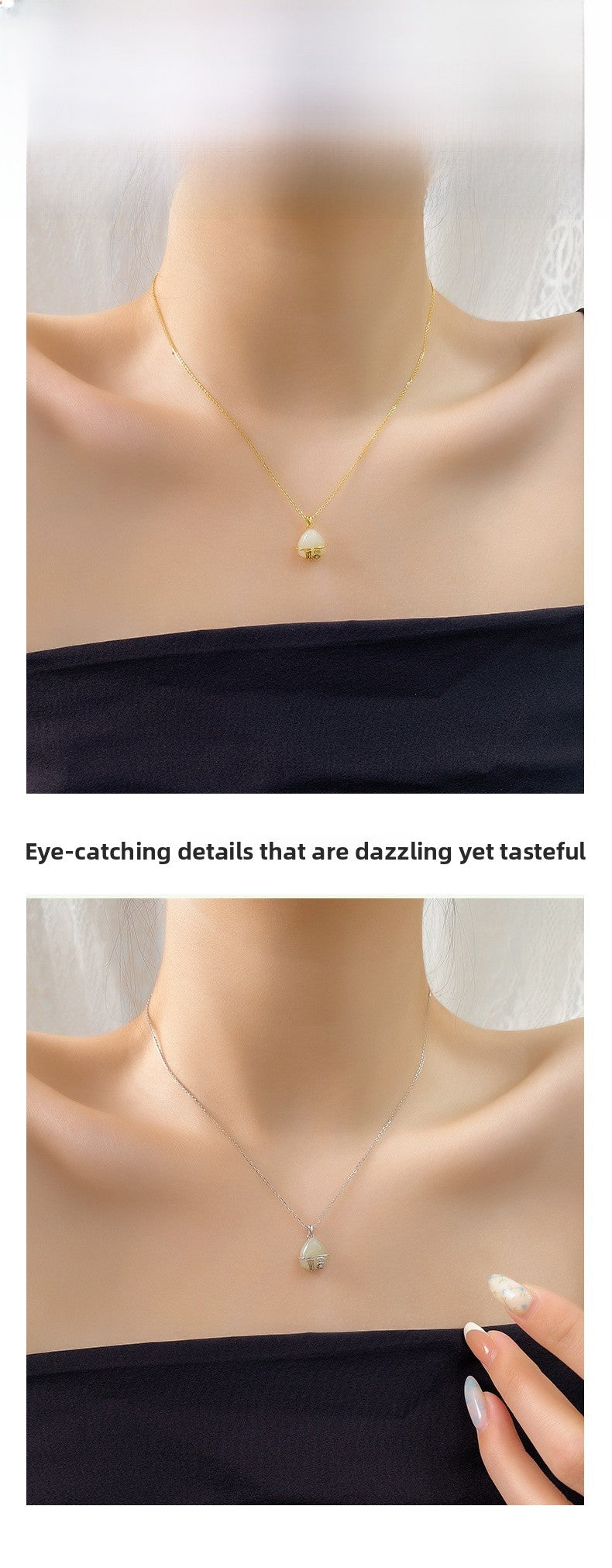 Natural Turquoise Silver Diamond-Encrusted Women's Necklace S925 Pure Silver Geometric Pattern Chinese Style Lockbone Chain
