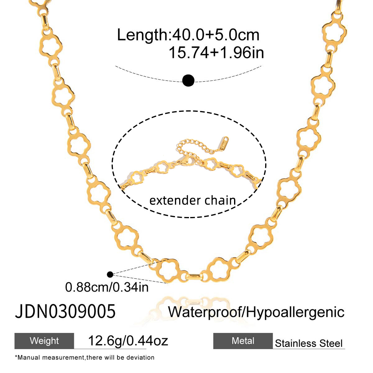 Geometric Waterproof Necklace For Women, 18K Gold Plated 304 Stainless Steel With Zircon Inlay, PVD Coated