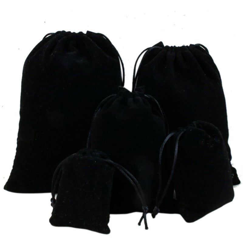Black Drawstring Velvet Bag For Mobile Phone Power Bank Jewelry Packaging Purse Handbag Fashionable Solid Color Pouch
