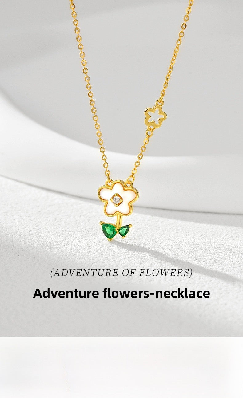 Encountered Flower Necklace Women's S925 Sterling Silver Diamond Embedded Pendant Clavicle Chain Bohemian Style Gift For Girlfriend Best Friend