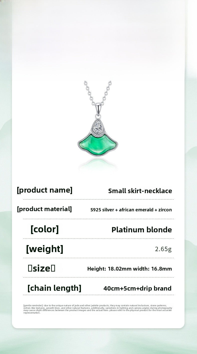 Natural Ice Transparent African Jade Women's Necklace S925 Sterling Silver Embedded Zirconia Bohemian Style Floral Print Pendant Clavicle Chain
