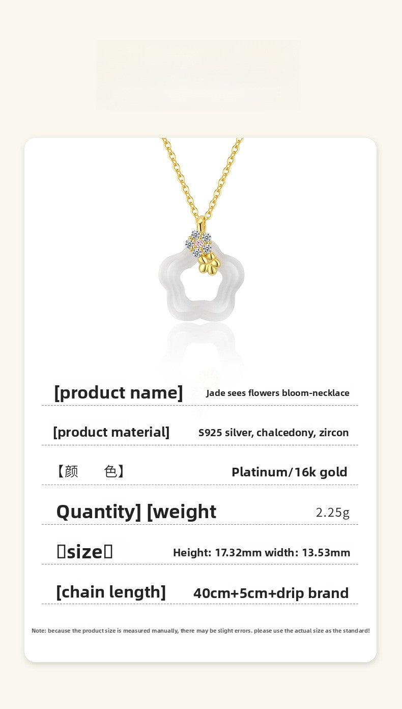 Natural Agate Necklace For Women S925 Sterling Silver Bohemian Style Hollow Out Flower Pendant Clavicle Chain Jewelry Accessory
