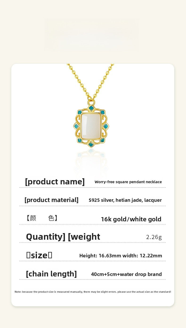 Natural Turquoise Necklace For Women S925 Sterling Silver Geometric Pattern Enamel Pendant Clavicle Chain Vintage Style