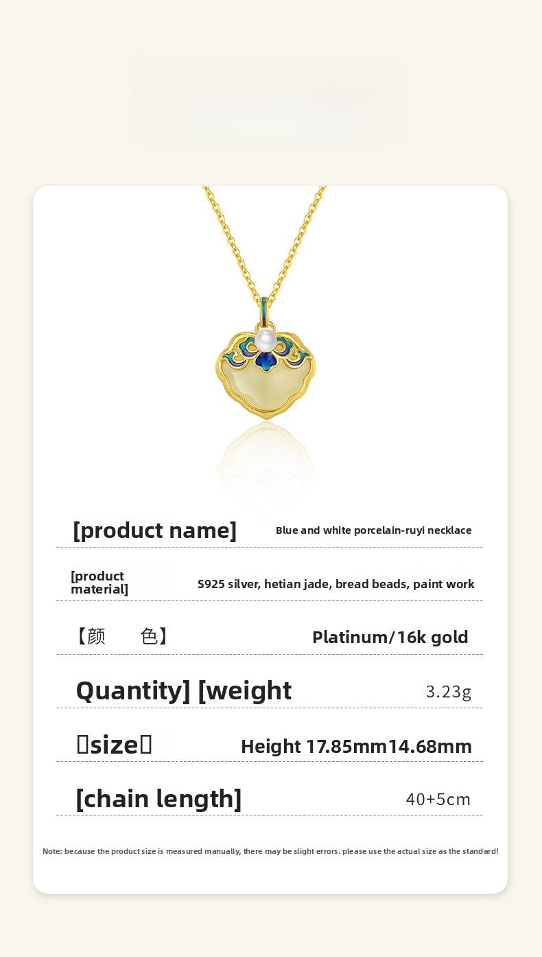 Blue And White Porcelain Necklace Women S925 Sterling Silver Natural Turpan Jade Pendant Chinese Style Luxury Collarbone Chain