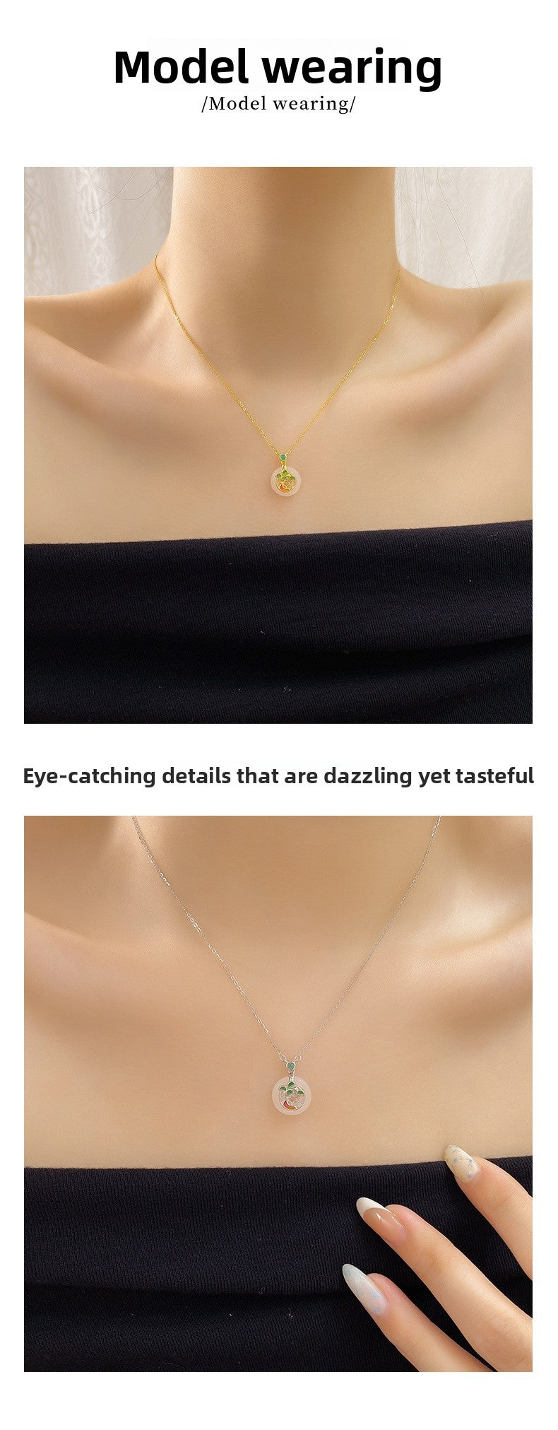 Natural Agate Necklace Women S925 Sterling Silver Painted Pendant Geometric Pattern Chinese Style Lockbone Chain Jewelry